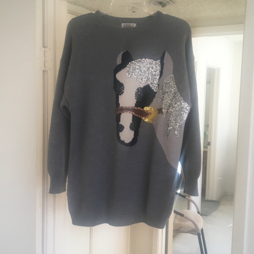 EMINENT/VERY VINTAGE-GRAYwHORSE HEAD IN HANDMADE SEQUIN DESIGN